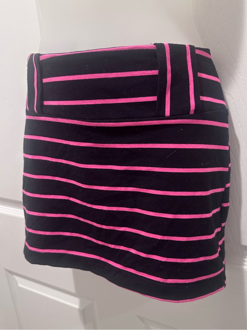 Vintage Betsey Johnson Y2K Pink Black Striped Mini Skirt S RARE HTF w belt loops